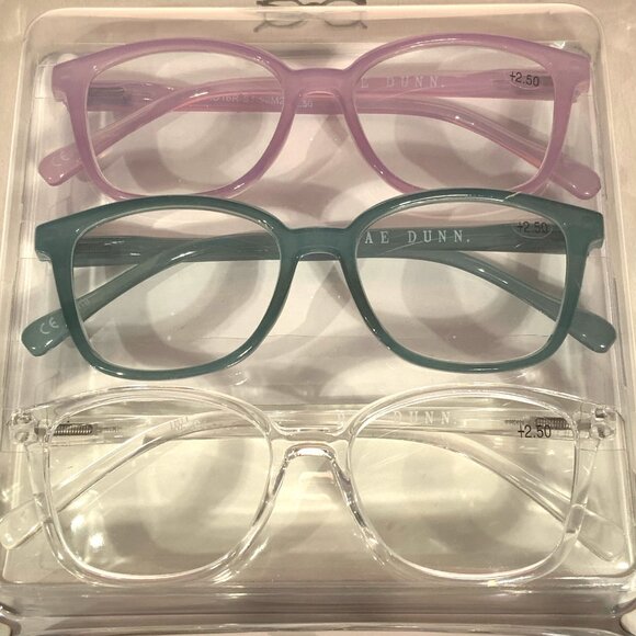 NEW Rae Dunn Set of 3 Premium Reading Glasses & Case Purple Blue Clear Read More - Picture 4 of 5